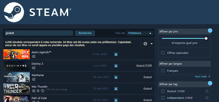 Des jeux gratuits sur steam ?